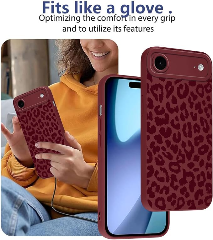 Cute Burgundy Cheetah Print Phone Case for iPhone Air 6.5" | Aesthetic Leopard Pattern Design Cover Full Camera Lens Protective Shockproof Soft Slim TPU Funda for Women Girls - Image 7
