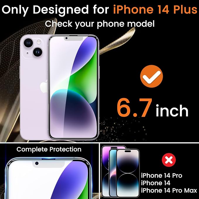 Lesakit 3+3 Pack Privacy Screen Protector for iPhone 14 Plus 6.7-Inch with 3 Pack Camera Lens Protector, Anti Spy Tempered Glass Film 9H Hardness Bubble Free Case Friendly - Image 2