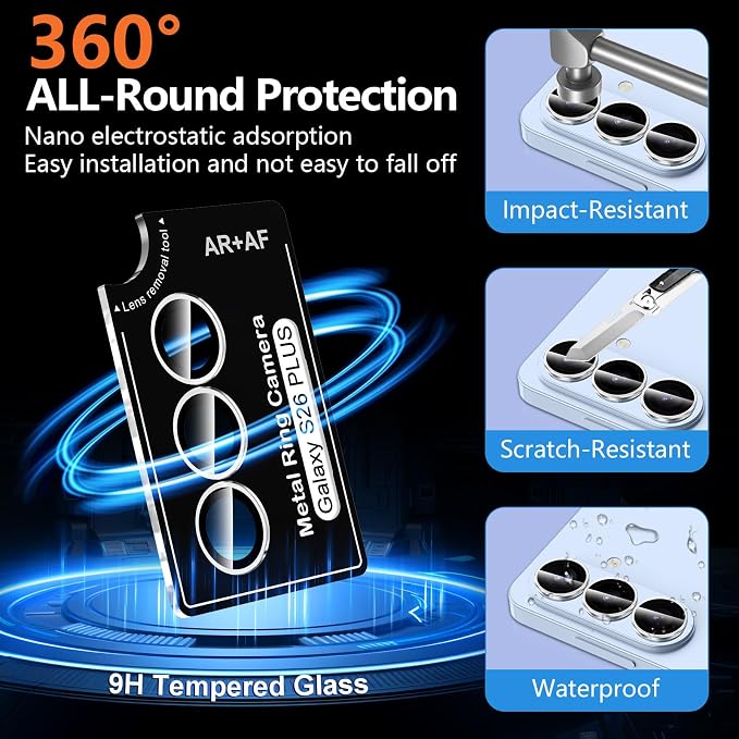 for Samsung Galaxy S26 Plus Camera Lens Protector, Individual Metal Ring Tempered Glass Lens Cover, [Strong Adsorption] Scratch Resistant Ultra-Thin HD Clear Lens Cover, 1 Set-Clear Ring - Image 2