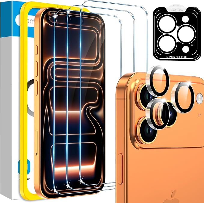 Fotbor Compatible with 3 Pack iPhone 17 Pro Screen Protector with 1 Set Camera Lens Protector, 2025 Upgrade 9H+ Premium Tempered Glass 17Pro, Easy Installation Kits, 6.3 inch by Fotbor