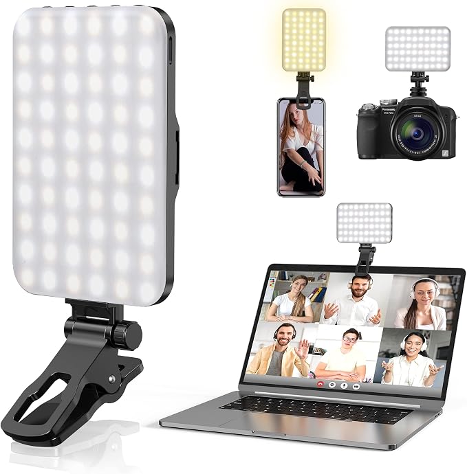 Anautin 60 LED 2200mAh Rechargeable Selfie Light, 7 Modes, 10-Level Brightness, Portable Clip on Light for Phone/Tablet/Laptop, Zoom Call Vlog Makeup TikTok Video Fill Light by Anautin