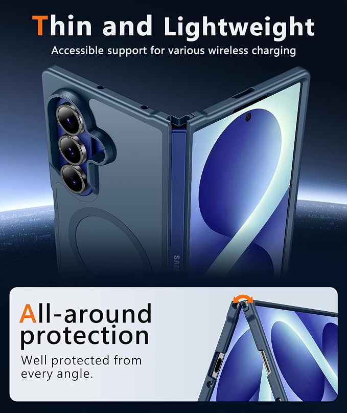 FNTCASE for Samsung Galaxy Z Fold 8 Ultra / Z Fold 7 Case, Fit for Magsafe | Screen Protector, Translucent Matte, 18FT Military Grade Drop Protection, Shockproof Protective Phone Cover, Blue - Image 4
