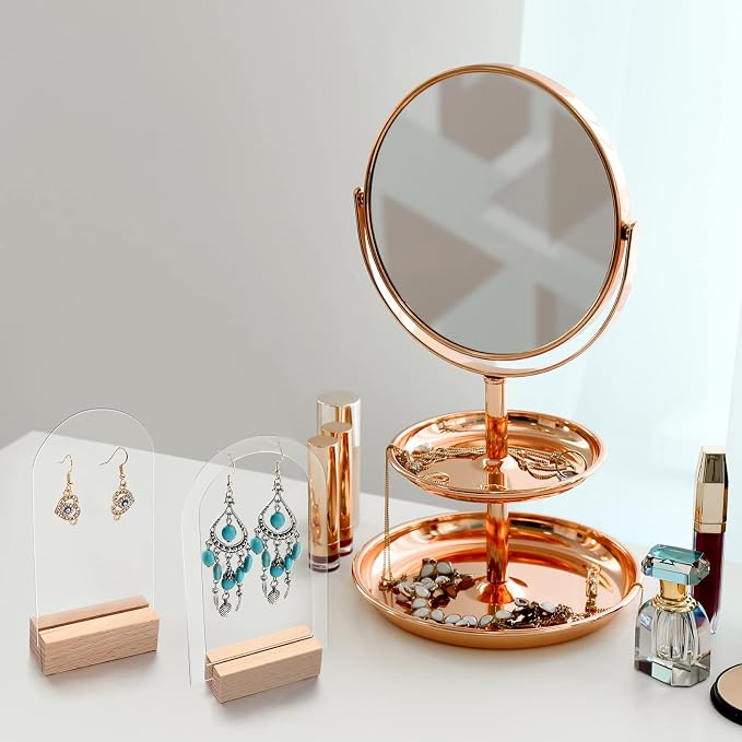 Yulejo Acrylic Earring Display Stand - Jewelry Retail Holder Arch with Wooden Bases for Studs & Dangle Earrings (24) - Image 6