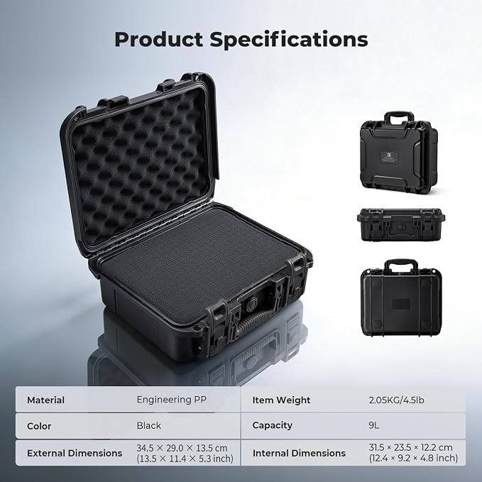 K&F CONCEPT Waterproof Hard Case, IP67 Protective Case with Pre-Scored Foam | Pick & Pluck Foam, Waterproof, Dustproof, Shockproof, HardShell Case for Camera & DJI Drone & Equipment Storage, BC01 - Image 8