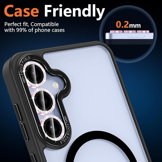 for Samsung Galaxy S24 Plus Camera Lens Protector, Individual Metal Ring Tempered Glass Lens Cover, [Strong Adsorption] Scratch Resistant Ultra-Thin HD Clear Lens Cover, 1 Set-Pink Diamond - Image 8