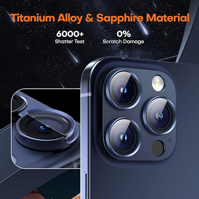 Camera Lens Protector for iPhone 16/15/14 Pro Max & 16/15/14 Pro | Blue Titanium, Aluminum Alloy, 9H+ Glass Camera Cover, Nano Reinforced Adhesive, Anti-Drop, Anti-Scratch, Case Friendly - Image 5
