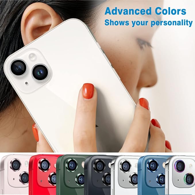 for iPhone 13 Mini/iPhone 13 Camera Lens Protector, Anti-Scratch 9H Tempered Glass Metal Camera Screen Protector Shockproof Cover Film Ring -2 Pcs Colorful - Image 6