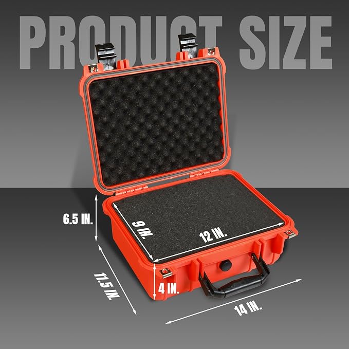 Jack Boss 14x 11.5x 6.5 Inch Hard Case, Portable Weather Waterproof Protective Camera Case with Customizable Foam, Fit Use of Drones, Camera, Equipments, Orange - Image 2