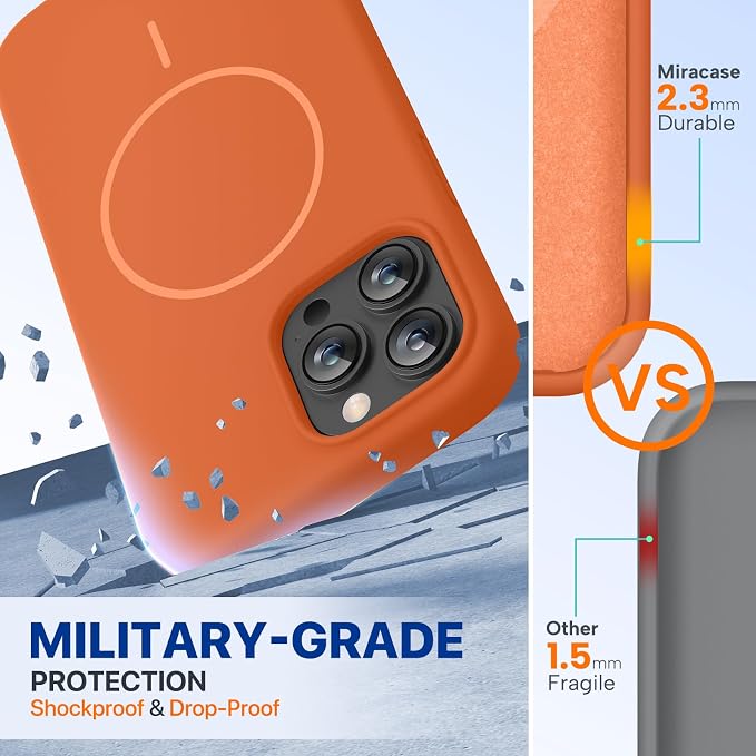 miracase Magnetic for iPhone 13 Pro Max Case, [Soft Anti-Scratch Microfiber Lining], Compatible with MagSafe, Liquid Silicone Shockproof Drop Protection Phone Case for 13 Pro Max, Orange - Image 3