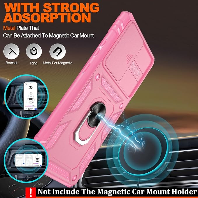 for Samsung Galaxy Note 20 Ultra Case with 2PCS Screen Protector, Build in 360° Rotating Ring Kickstand, Military Grade Protective Cover for Note 20 Ultra Phone, Pink - Image 6