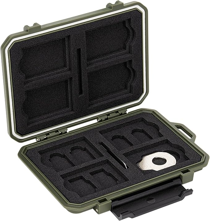 Memory Card Case with 18 Slots, IP67 Waterproof Anti-Shock Travel Camera Memory Card Holder for 8 SD SDHC SDXC Cards & 4 MicroSD TF MSD & 4 CFexpress Type-A Cards & 2 Nano SIM Storage - Green - Image 8