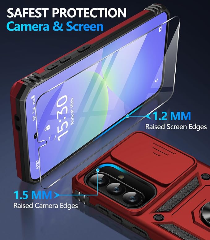 Taisairu for Samsung Galaxy A37 Case/A36 Case with Screen Protector & Slide Camera Lens Cover, Built-in Ring Stand Shockproof Protective Case for Samsung A37 5G Case/Samsung A36 5G Case (Red) - Image 7