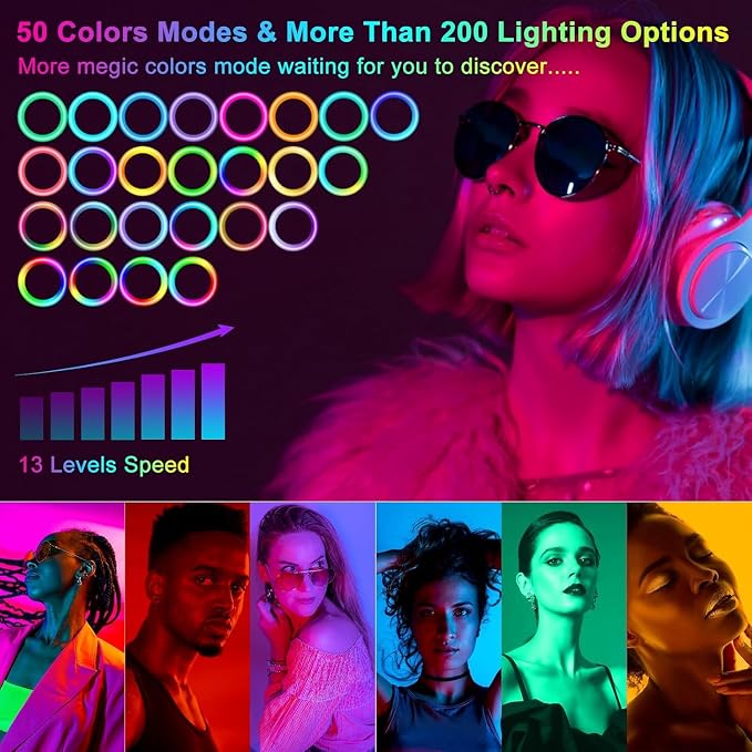 13" Ring Light with 76" Tripod Stand/Sunset Lamp/Phone &iPad Holder-53 RGB | Circle Halo Light with Desk Tripod & Wireless Remote, Dimmable LED Ringlight with Stand for Makeup/Live Stream/Photo/TikTok - Image 3
