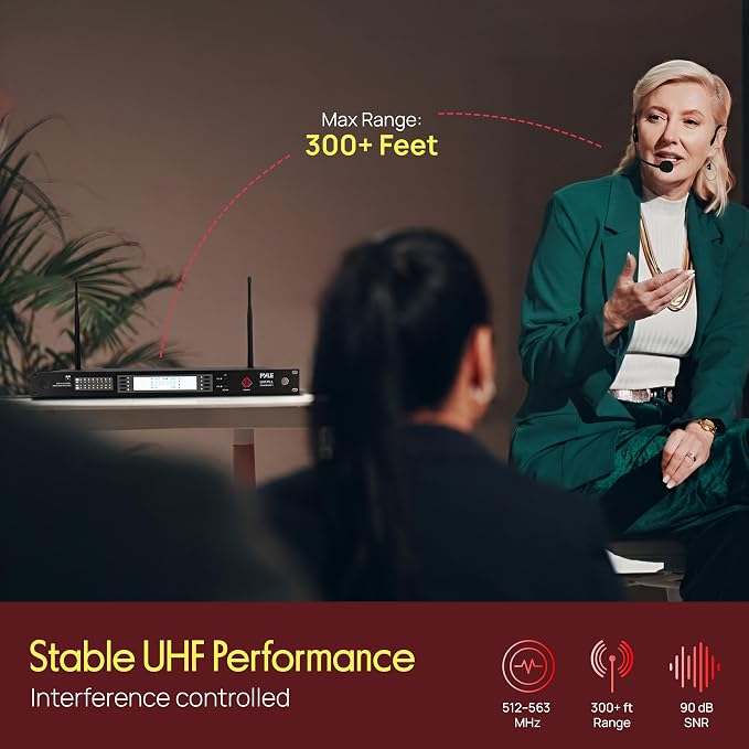 Pyle 8 Channel UHF Wireless Conference Microphone System with 8 Lavalier & 8 Headset Mics, 300 Ft Range, Rack Mount Receiver & 100 Selectable Frequencies for Meetings & Events - Image 2