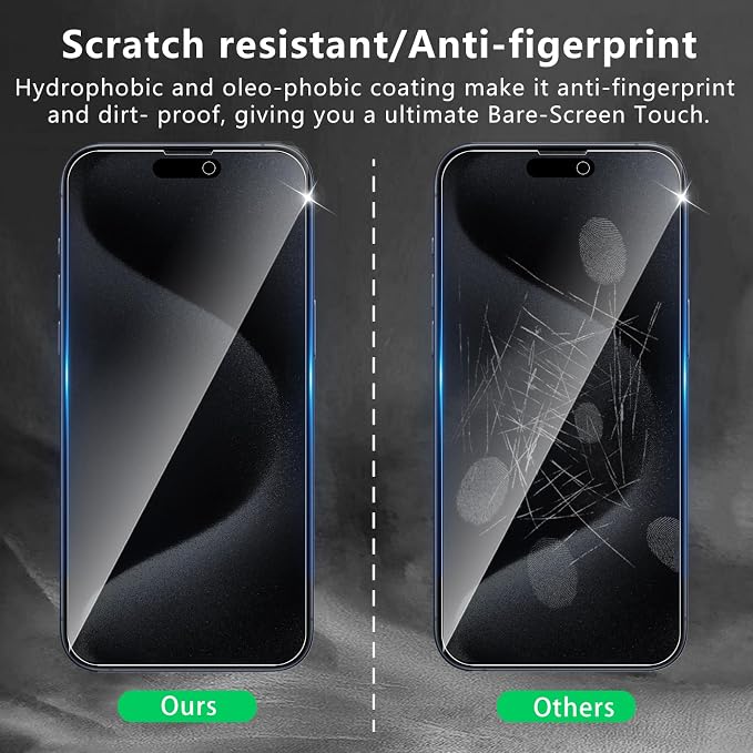 3+3 Pack Privacy Screen Protector Designed for iPhone 15 Pro With 3 Pack Camera Lens Protector,Full Coverage Anti-Spy Tempered Glass Film,9H Hardness,Bubble Free,Easy to Install - Image 5