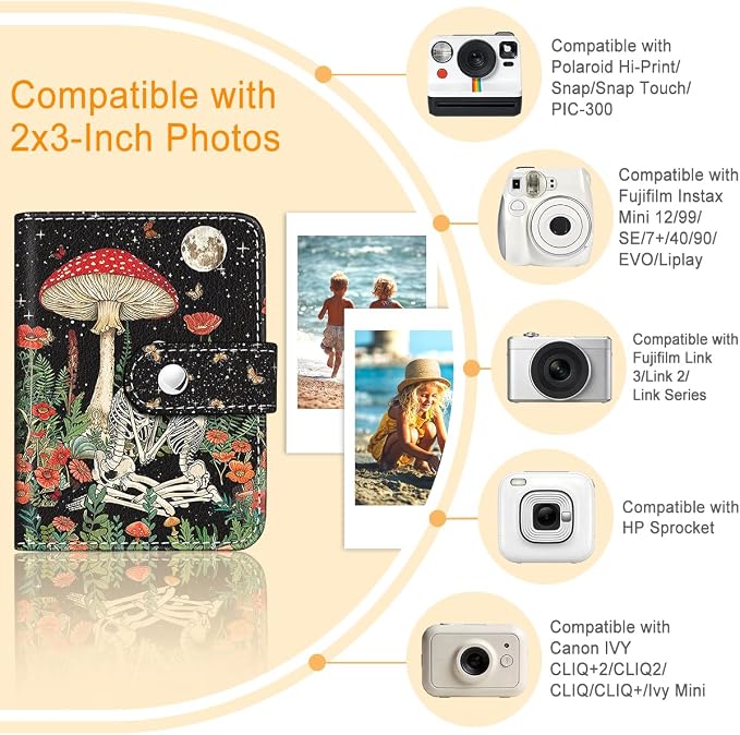 Skul Lover Mushroom Small Photo Album for 2x3 In Films, 56 Pocket | Mini Cute Picture Book, Wallet Size, for Polaroid Fujifilm Instax Mini Instant Camera Printer, Kpop Photocard Binder Holders - Image 3