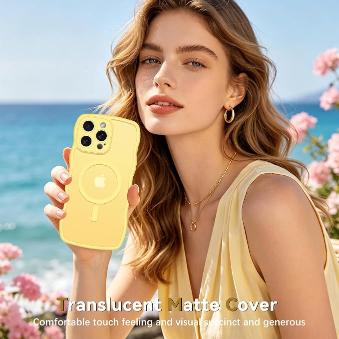 BENTOBEN Magnetic for iPhone 16 Pro Max Case, Cute Wavy [Full Camera Protection][Compatible with MagSafe] Matte Anti-Slip Bumper Women Girls Girly Protective Cover for 16 Pro Max 6.9" 2024, Yellow - Image 7