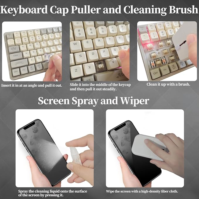 Laptop PC Gaming Keyboard Cleaning Kit Accessories for iPhone iPad MacBook Pro, Hatstart 11 in 1 Electronics Computer Phone Screen Cleaner Spray, Earbud Cleans Pen for Airpod, Tech Desk Gifts for Men - Image 5