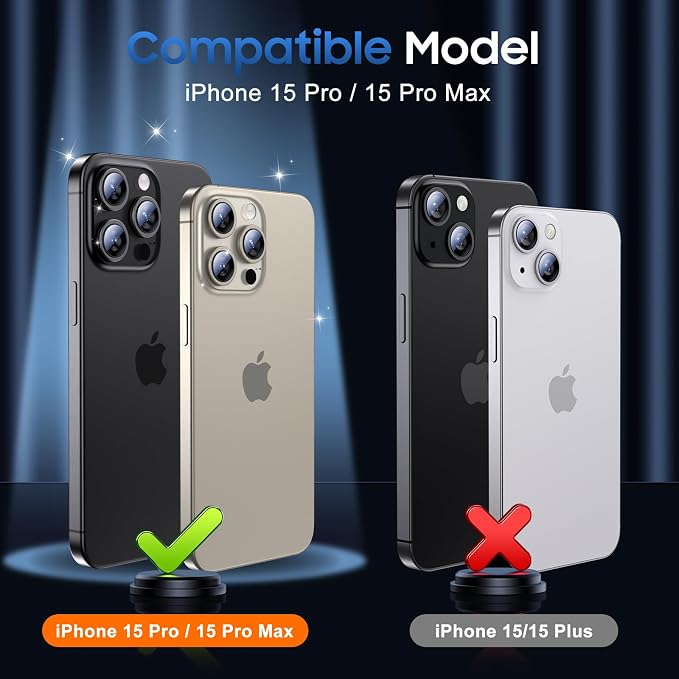 UniqueMe for iPhone 15 Pro/15 Pro Max Camera Lens Protector-All-Black | 3 Pack-Drop Protection, Case Friendly, Camera Cover Screen, Update New Version - Image 7