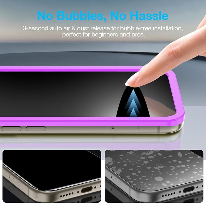 Fotbor [3+3 Pack Privacy Screen Protector for iPhone 16 Pro, 26° Anti-Spy & Blue Light Filter Tempered Glass with 3 Camera Lens Protectors, 3X Reinforced, Easy Alignment - Image 7