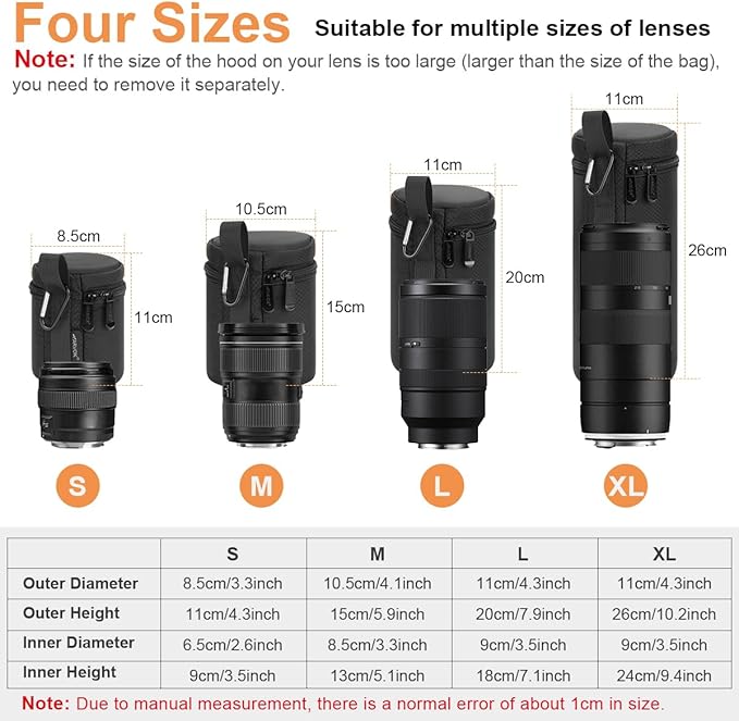 ARVOK Camera Lens Case, Water Resistant Protective Pouch for DSLR Camera, 4 Size Thick Bag for Nikon, Tamron, Sigma, Pentax, Sony, Fuji, Panasonic (4 Pack) - Image 5
