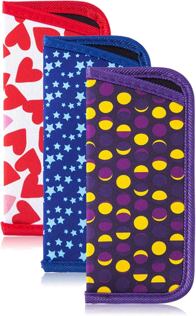 TRIUMPH VISION 3 Pack Reading Glasses Pouch Soft Case Eyeglass Sleeve Slim | Alternative to Bulky Case in bag, Lightweight Lined Padded Protect Optical lens Slip in, Cute Pattern Portable for Daily Use by TRIUMPHVISION