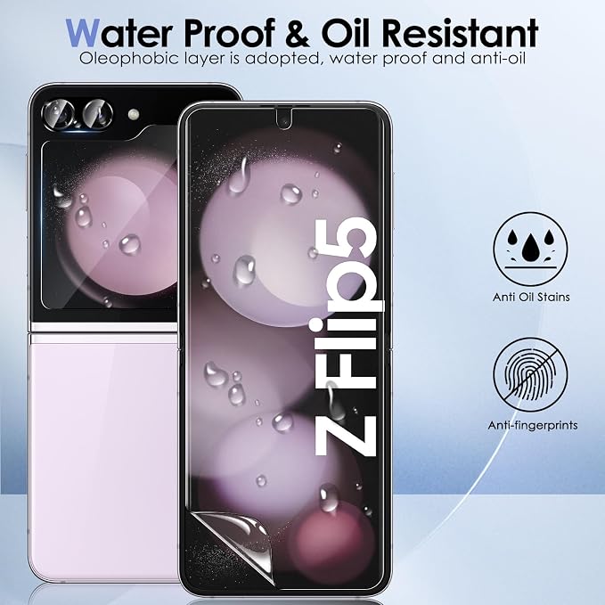 [2 Sets 6 Pack] for Samsung Galaxy Z Flip 5 Screen Protector | Internal Flexible TPU Screen Protector + Outer Tempered Glass Screen Protector + Tempered Glass Camera Lens Protector - Image 2