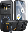 JAME for Google Pixel 10 Pro XL/11 Pro XL Case, Stand & Slide Camera Cover | Ring Holder Kickstand, Screen Protectors, Dual-Layer Shockproof Protective, Magnetic Accessory Friendly Phone Case, Black by JAME