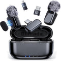 Mini Wireless Lavalier Microphone for iPhone Android Camera, Dual Channel Wireless Microphones with AI Noise Cancellation, 328ft Range, 36H Battery Case, Type-C, Lightning & USB Plug & Play by Blinfada