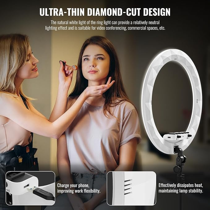 19" LED Ring Light with Stand, 78.7" Tripod, 3 Phone Holders | 45W Selfie Light, 2700K-6300K Adjustable Color, CRI 96+, Dimmable Brightness for Live Streaming, TikTok, YouTube, Makeup - Image 4