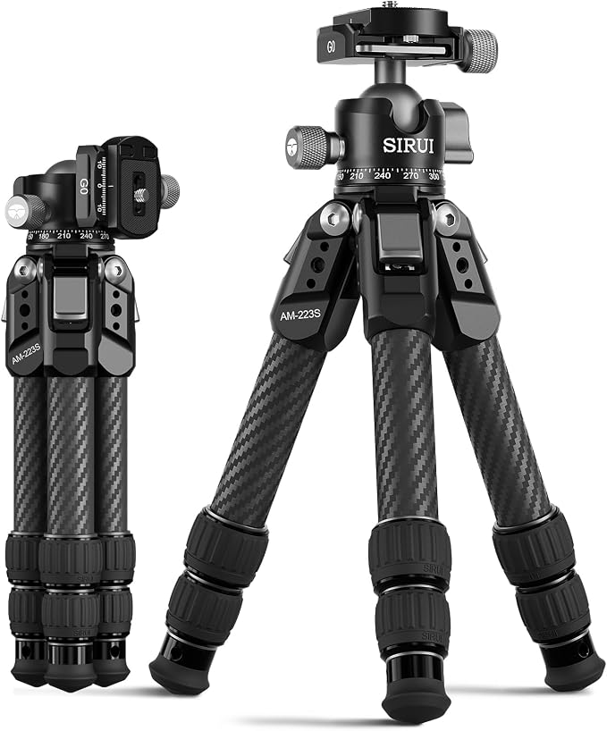 SIRUI AM-223S+G0 Carbon Fiber Mini Tripod Kit, G0 Ball Head, 16.7" | 33LB Load, 360° Panoramic Ball Head, 1.7LB Weight, DSLR, Mirrorless Camera, Desktop, Travel, Compact by SIRUI