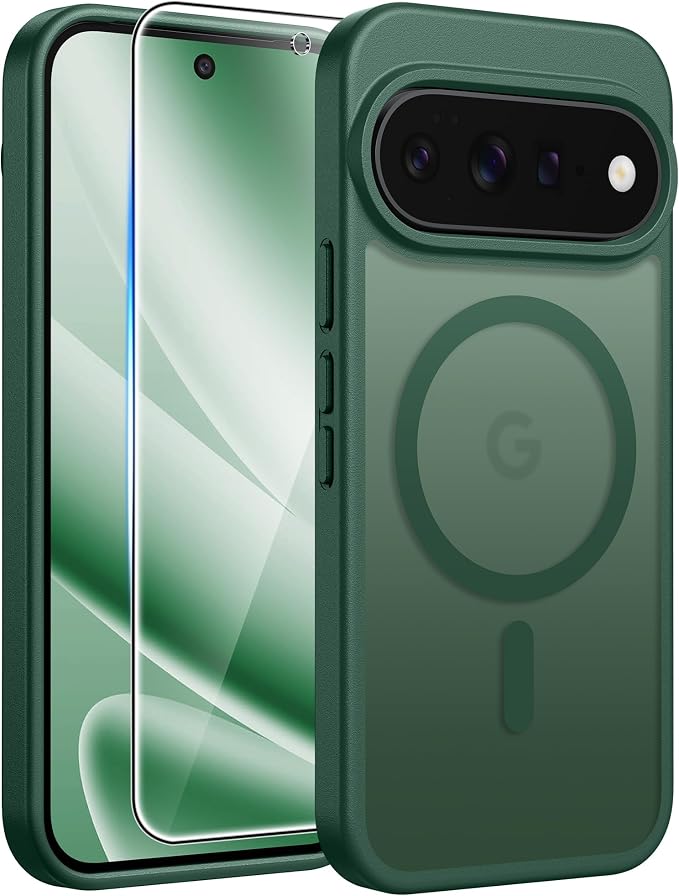 FNTCASE for Google Pixel 11 Pro XL Case, Fit for Magsafe, Screen Protector | Translucent Matte Magnetic Back, 14FT Military Grade Drop Protection, Shockproof Protective Phone Cover, Green by FNTCASE