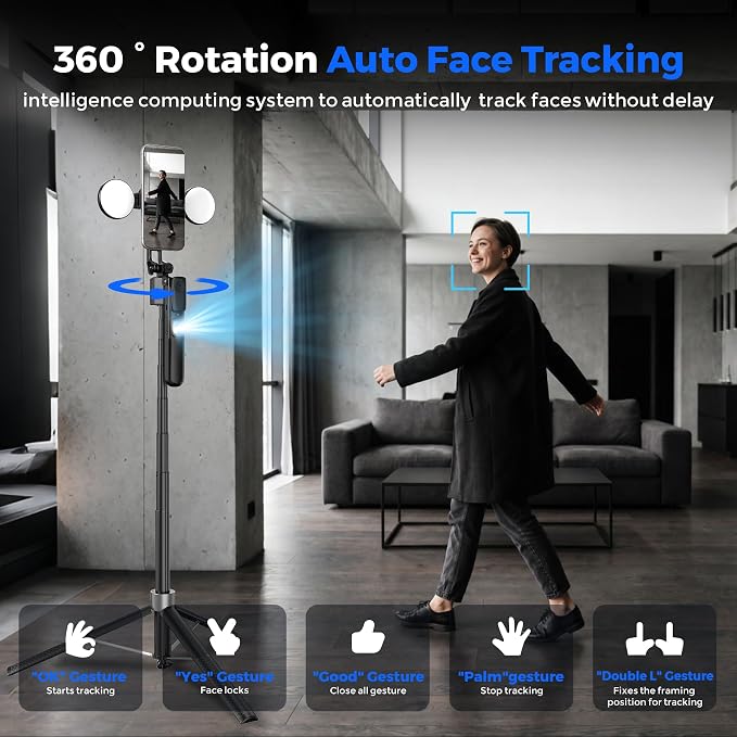 Magnetic Phone Tripod with Light for iPhone MagSafe 70.9'' Auto Face Tracking Selfie Stick with Remote, Portable 360°Tracking Stand that Follows Your Movement for Video Recording, Travel, Vlogging - Image 3