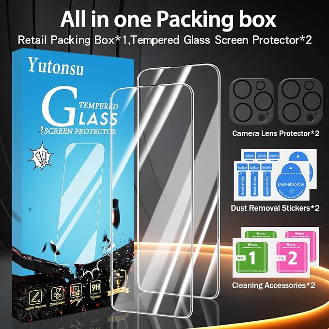 2 Pack Tempered Glass Screen Protector for iPhone 14 Pro 6.1-Inch | with 2 Pack Camera Lens Protector, Anti Scratch, Bubble Free, Case Friendly - Image 8
