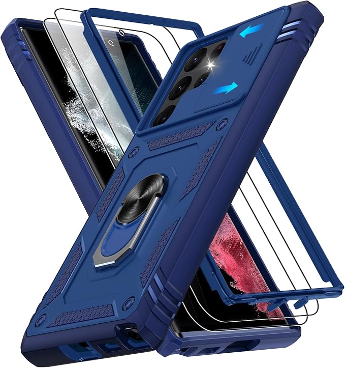 Gritup for Galaxy S22 Ultra Case Military-Grade Shockproof with Kickstand | with 2 PCS Screen Protector, Slide Camera Cover, Heavy Duty Outdoor Protection Funda para Samsung S22 Ultra Cover, Blue by Gritup