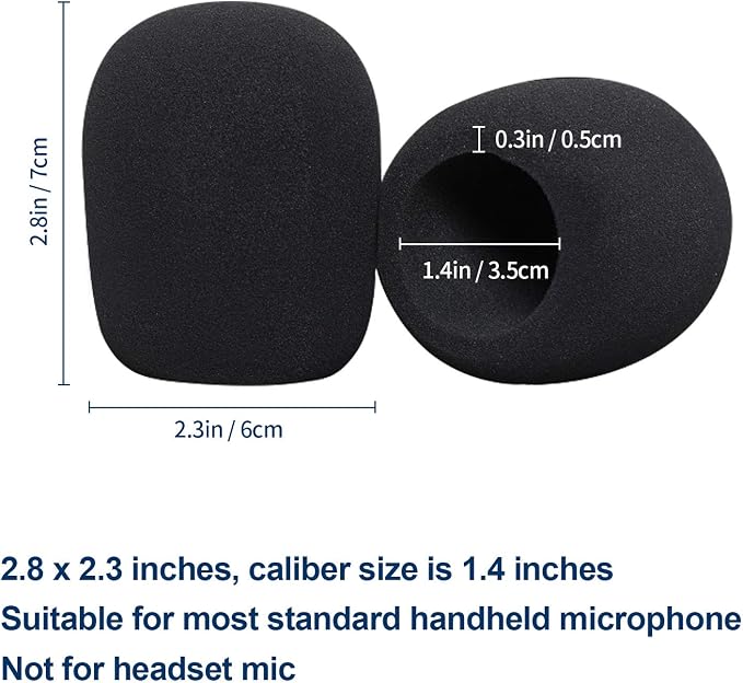6 Pack Foam Microphone Covers, Thick Handheld Mic Windscreen Pop Filter for Standard Microphones, Washable Sponge Sleeve for KTV, Singing, Podcasting and Stage Performance (Black) - Image 3