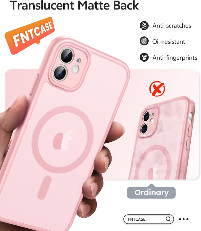 FNTCASE for iPhone 11 Phone Case, Fit for Magsafe, Full Camera Protection | Translucent Matte Back, Strong Magnetic Charging,14FT Military Grade Drop-proof, Anti Slip,Light Pink - Image 6