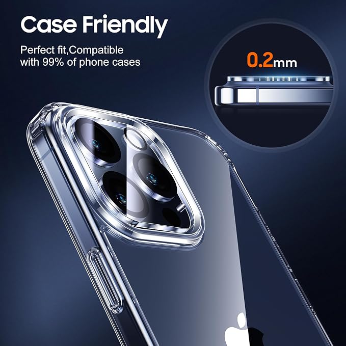 UniqueMe for 3 Pack iPhone 15 Pro/iPhone 15 Pro Max Camera Lens Protector | Drop Protection, Case Friendly, 9H Tempered Glass, Camera Cover Screen, New Version - Image 6