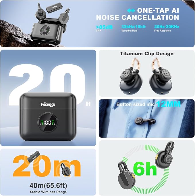 Q28 Mini Hidden Wireless Lavalier Microphone, Noise Cancelling/Mute/Reverb, Compact Clip on Microphone Wireless for Android & iPhone15/16/17(USB-C Plug), Charging Case, Video Recording Lapel Mini Mic - Image 2