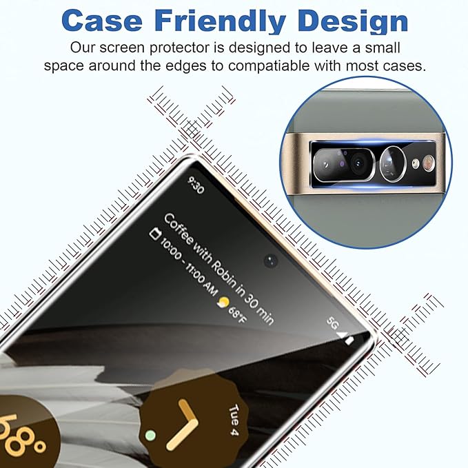 [3+1 Pack] for Google Pixel 7 Pro Screen Protector, 9H Tempered Glass, Ultrasonic Fingerprint Compatible, 3D Curved, HD Clear Scratch Resistant for Google Pixel 7 Pro 5G Glass Screen Protector - Image 7