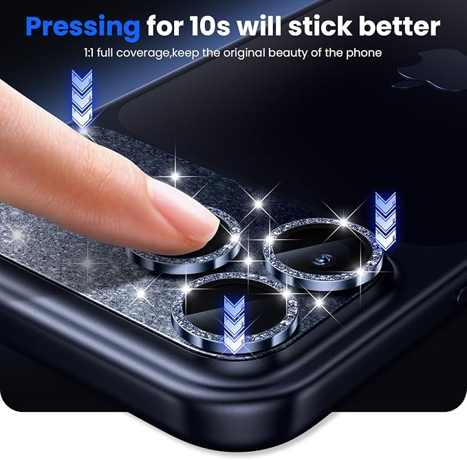 WSKEN for iPhone 17 Pro Max Camera Lens Protector - Military Grade Design | Strong Adhesion, Daily Shatterproof, Metal Aluminum Alloy Tempered Glass Camera Screen Protector, Glitter Blue - Image 5