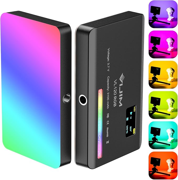 VIJIM VL120 RGB Video Light Portable LED Camera Light Panel 0-360Full Color | CRI 95+ 2500-9000K LED 3100mAh Rechargeable DSLR Lighting for Vlogging, Photography, Video Conference by PICTRON