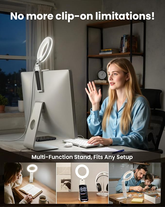 Ring Light for Laptop Desk Clip On,Small Computer Video Conference Lighting with Stand for Phone/Webcam/Monitor,5" Portable Mini LED Selfie Light Desktop for Zoom Meeting/Video Call/Recording(White) - Image 2