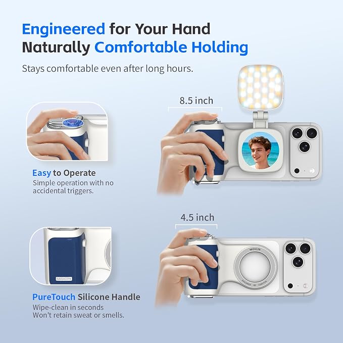 COMITOK MOCA iPhone 17 Pro Camera Grip No Need App for iOS26, Compatible iOS17 and iOS18, Fun Shot Magnetic Grip for Phone Native Camera with Anti-Drop Detachable Remote and Convenient Keychain Hook - Image 6