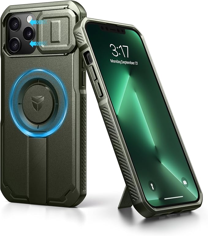 Dexnor for iPhone 13 Pro Max/12 Pro Max Case with Slide Camera Cover & Adjustable Kickstand, Compatible with MagSafe, Rugged Shockproof Bumper Cases Magnetic Protective Cover,6.7 inch,Army Green by Dexnor