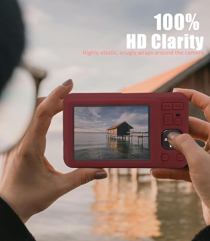 Camera Case for Kodak PIXPRO FZ55 with 2-Pack Screen Protector | Cute Charm Wrist Strap, Soft Silicone Protective Case with Removable Lens Cap for Kodak FZ55 Accessories - Burgundy - Image 4