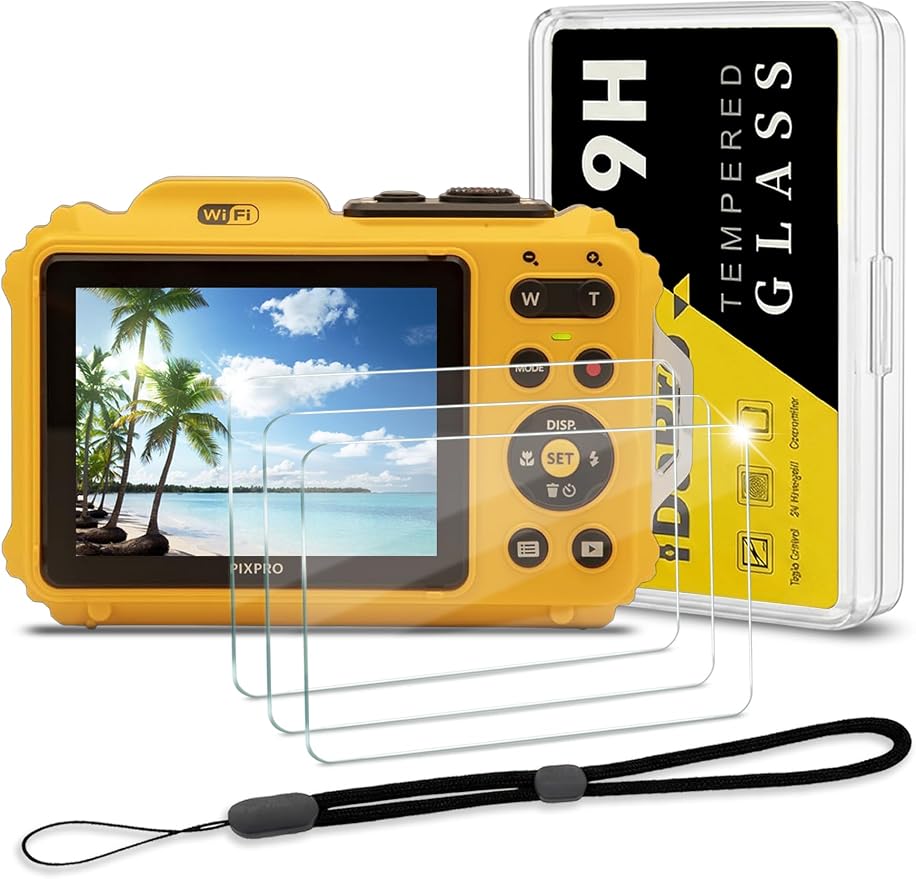 iDaPro Screen Protector for Kodak PIXPRO WPZ2, 9H Tempered Glass | 3-Pack + Hand Lanyard + ABS Box. 9H Hardness, Anti-Scratch, Anti-Bubble, HD Clarity, Anti-Fingerprint, Anti-Glare by ScreenProtectorExpert