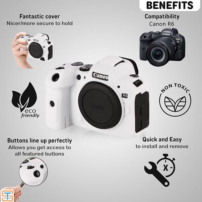 Camera Case for Canon R6 R6II - Silicone Protective DSLR Skin Cover, Detachable Cage, Shockproof, Dustproof (White) - Image 3