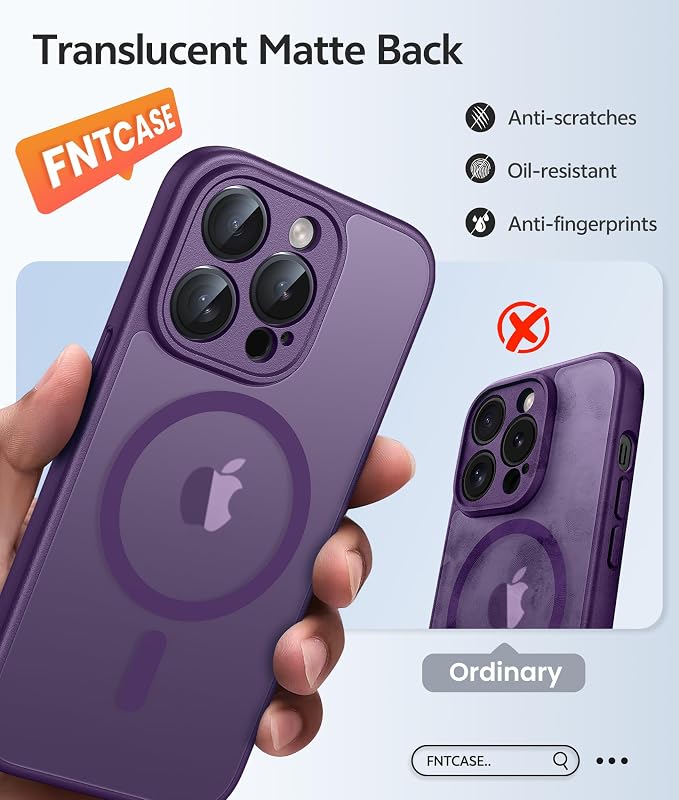 FNTCASE for iPhone 13 Pro Max Case, Fit for Magsafe, Full Camera Protection | Translucent Matte Magnetic Phone Back, 14FT Military Grade Drop Proof, Slim Shockproof Protective Cover, Purple - Image 6