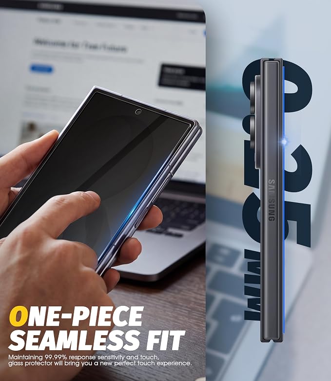 Orzero (2+2 Compatible for Samsung Galaxy Z Fold 8, 2 Pack Privacy Front Screen Protector and 2 Pack Camera Lens Protector, 9H Tempered Glass Anti-Spy Anti-Scratch High Definition Bubble-Free - Image 4